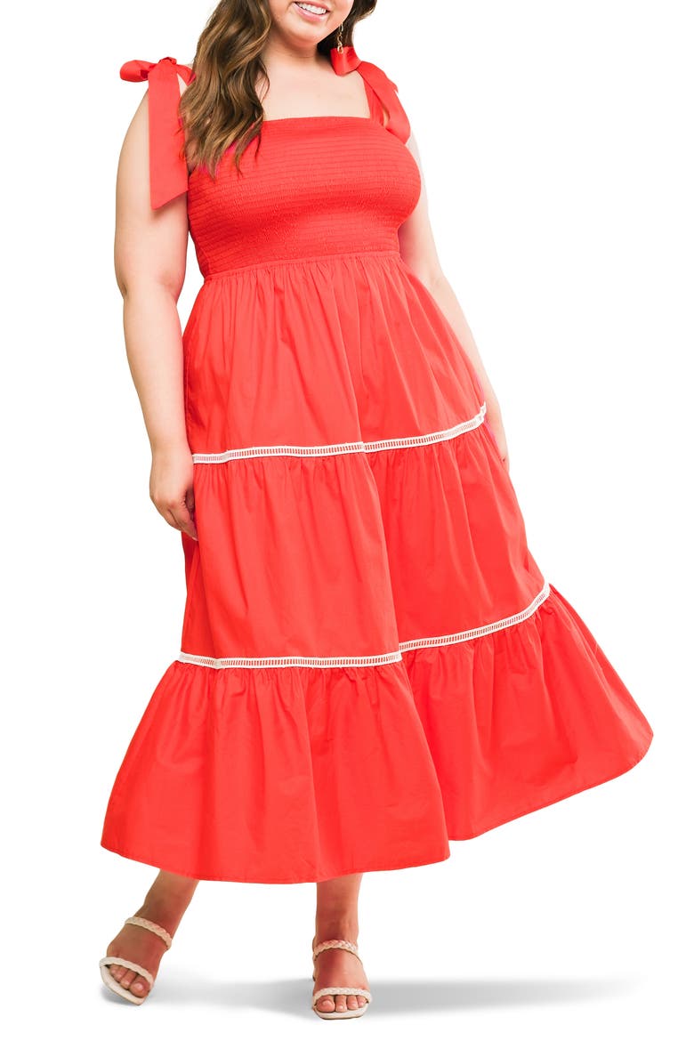 Cotton Poplin Tie Strap Sundress, Main, color, TOMATO RED