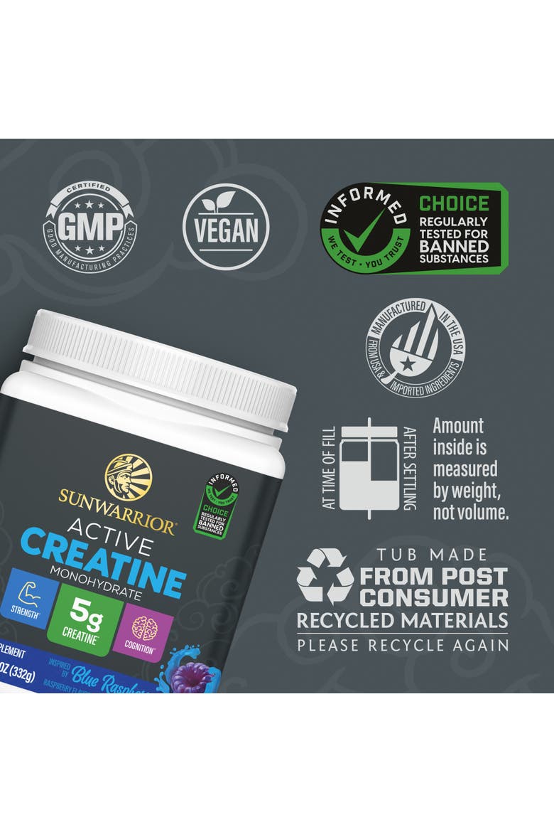 Active Creatine Monohydrate Powder, Blue Raspberry, 332g, Alternate, color, No Color
