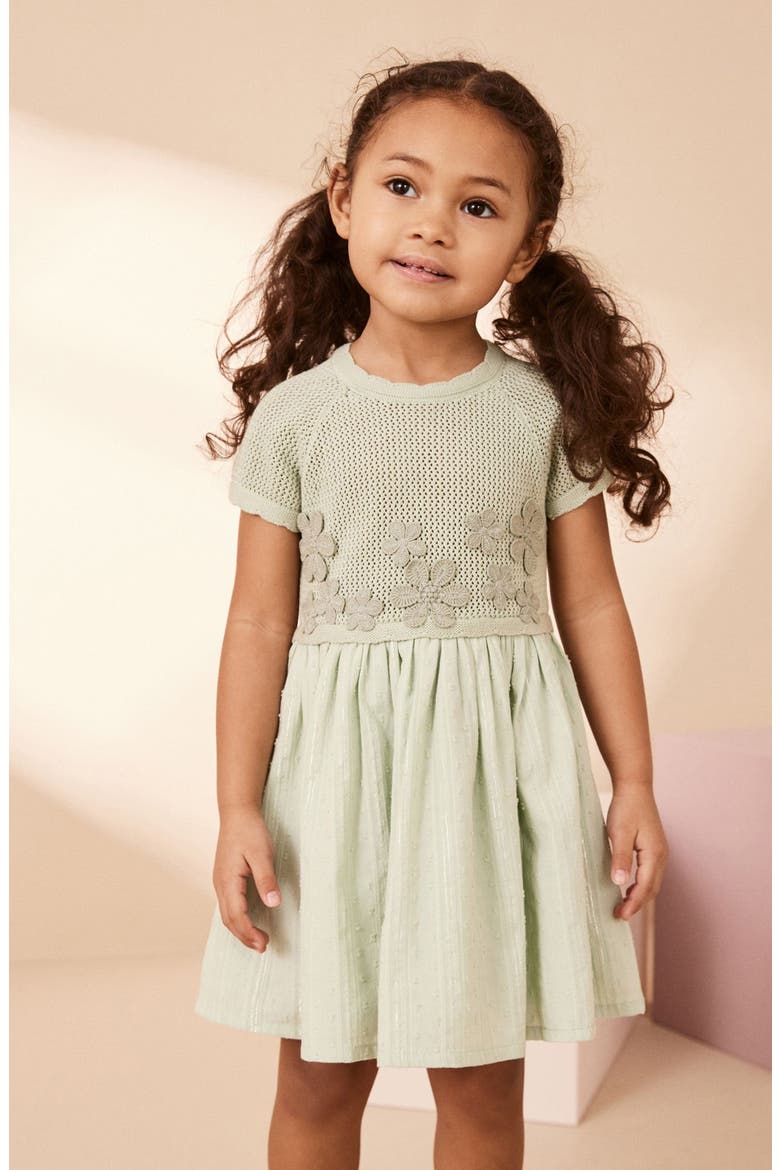 Kids' Crochet Fit & Flare Dress, Alternate, color, GREEN