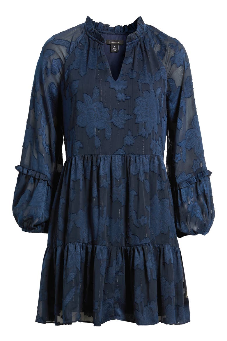 Long Sleeve Floral Tiered Dress, Alternate, color, CLASSIC NAVY