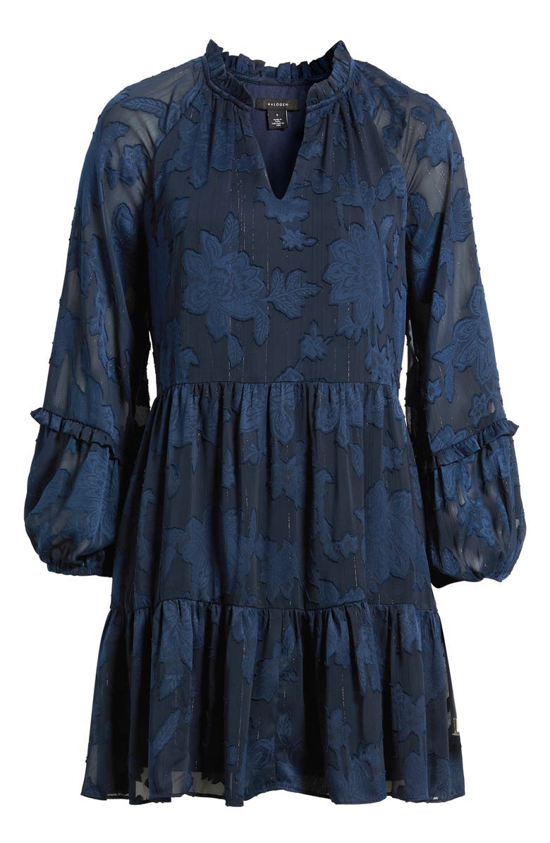 Halogen<sup>®</sup> Long Sleeve Floral Tiered Dress, Alternate, color, Classic Navy