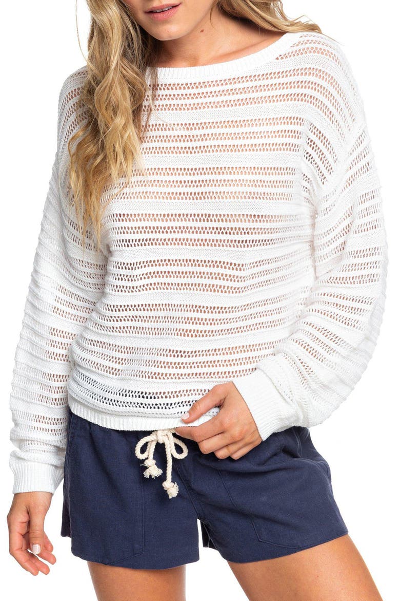 Sweet Amore Open Stripe Sweater, Main, color, SNOW WHITE