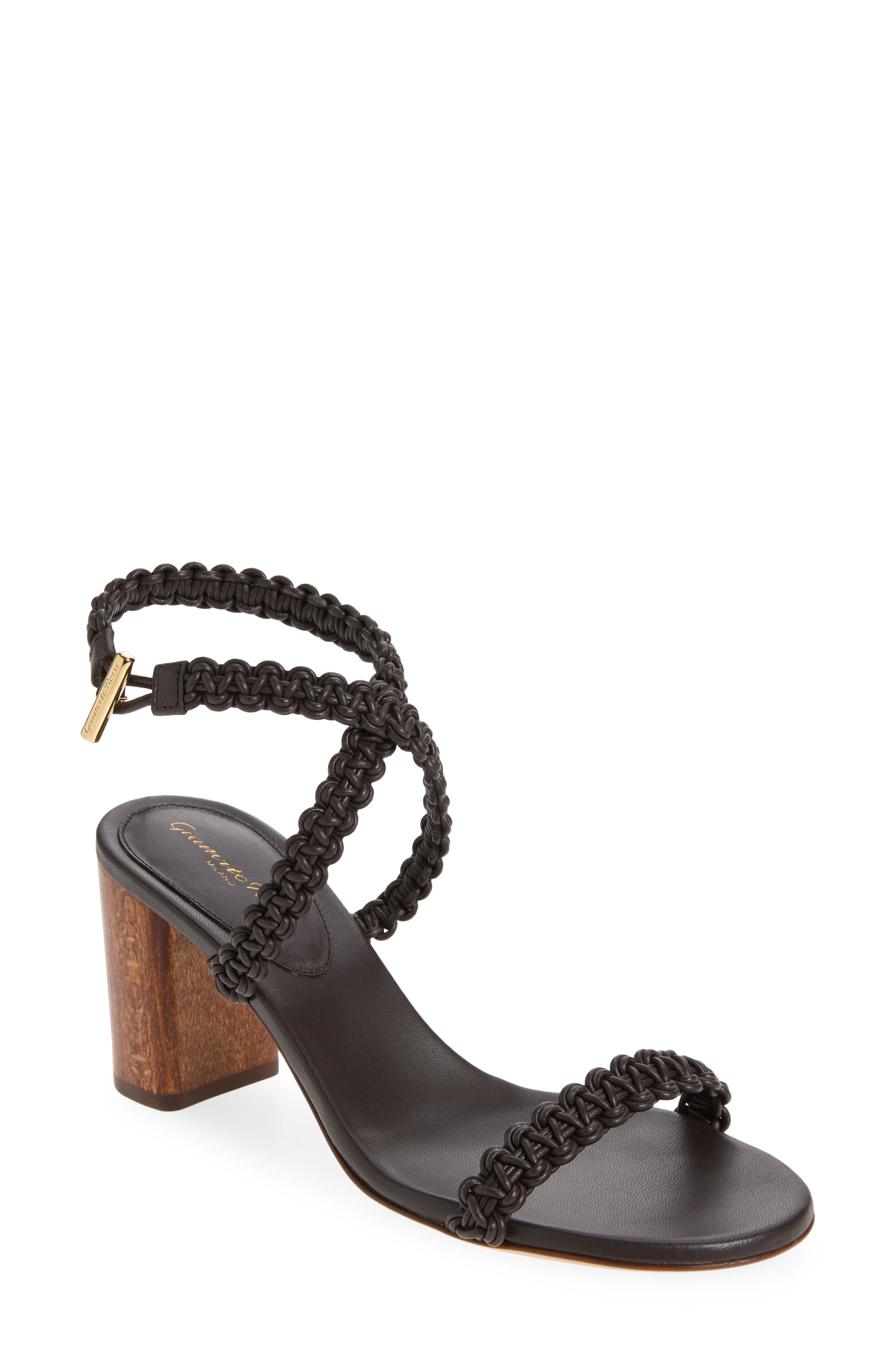 Gianvito Rossi Braided Strap Block Heel Sandal, Main, color, Moka