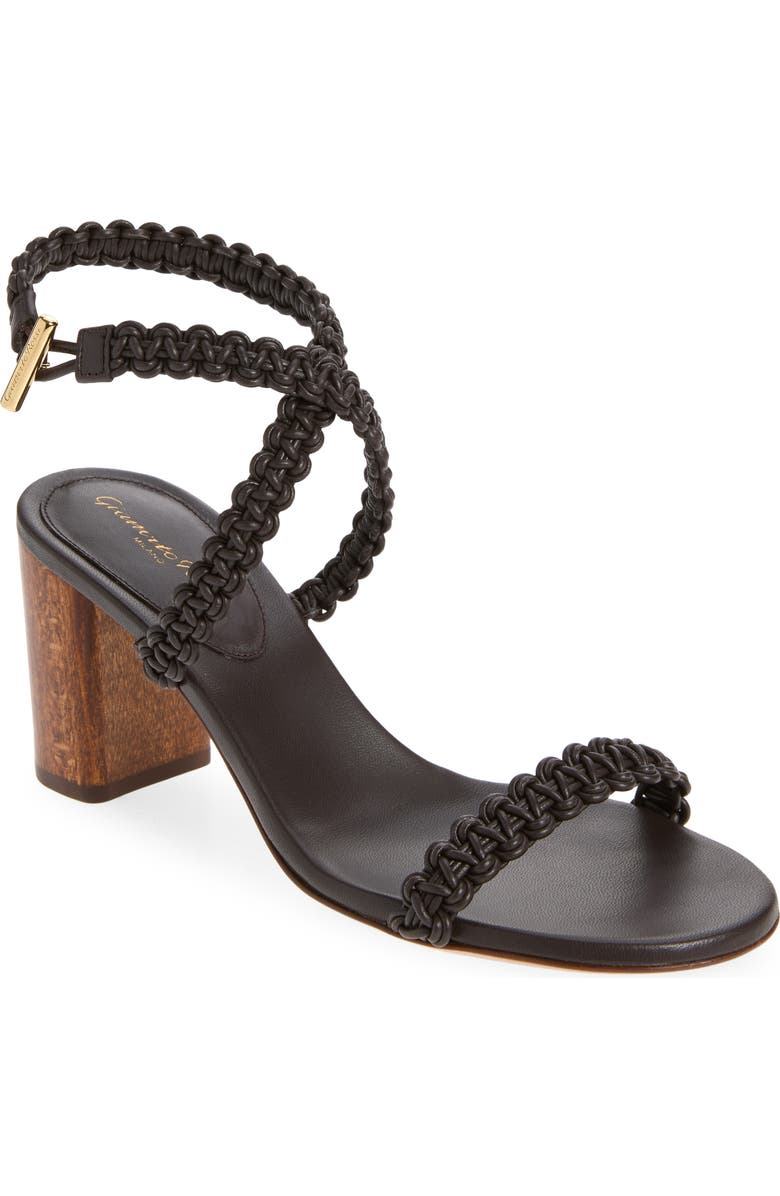 Gianvito Rossi Braided Strap Block Heel Sandal, Main, color, Moka