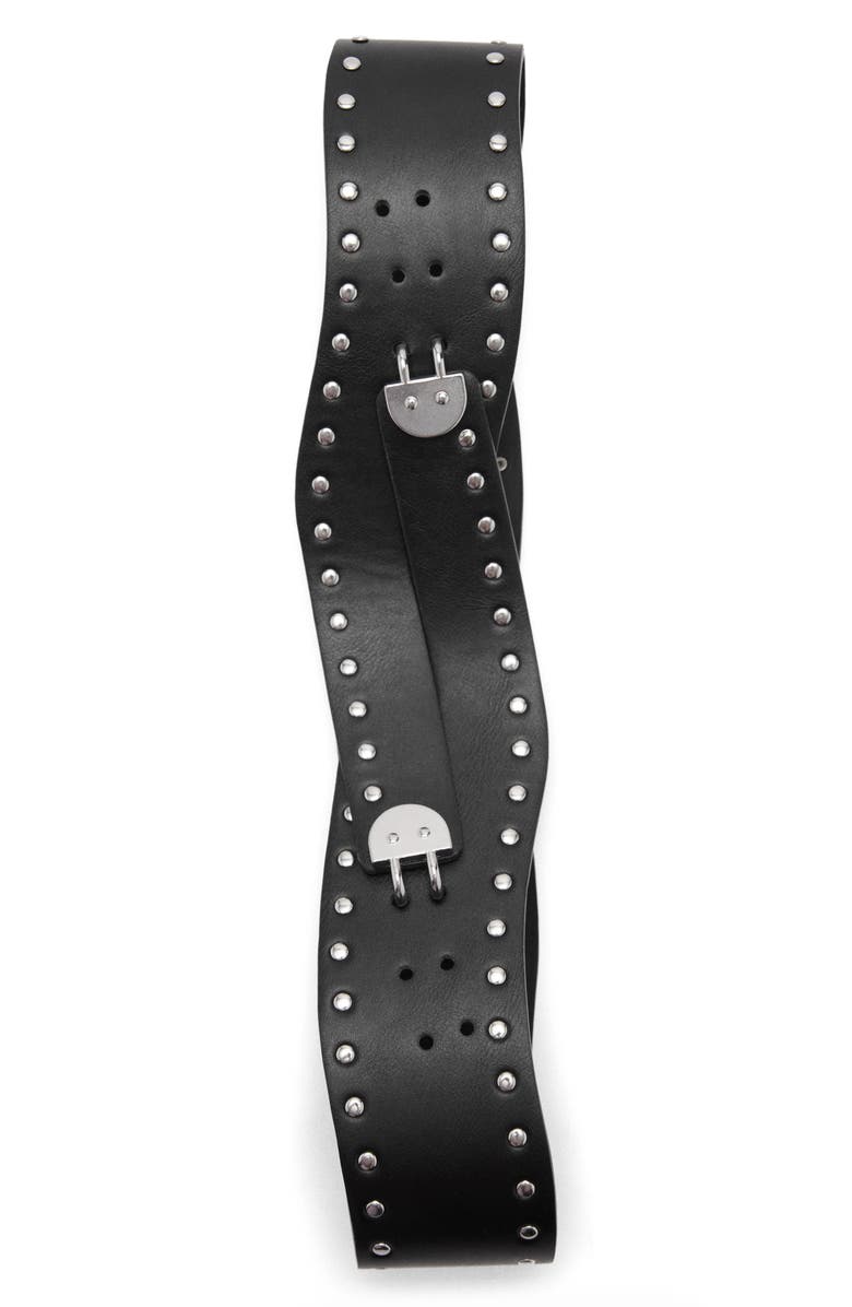 MANGO Asymmetric Studded Faux Leather Belt, Alternate, color,