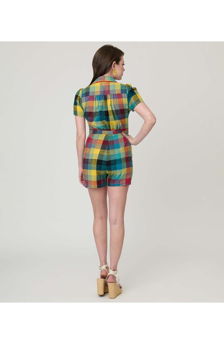 Unique Vintage Button Front Romper, Alternate, color, Madras Plaid Print