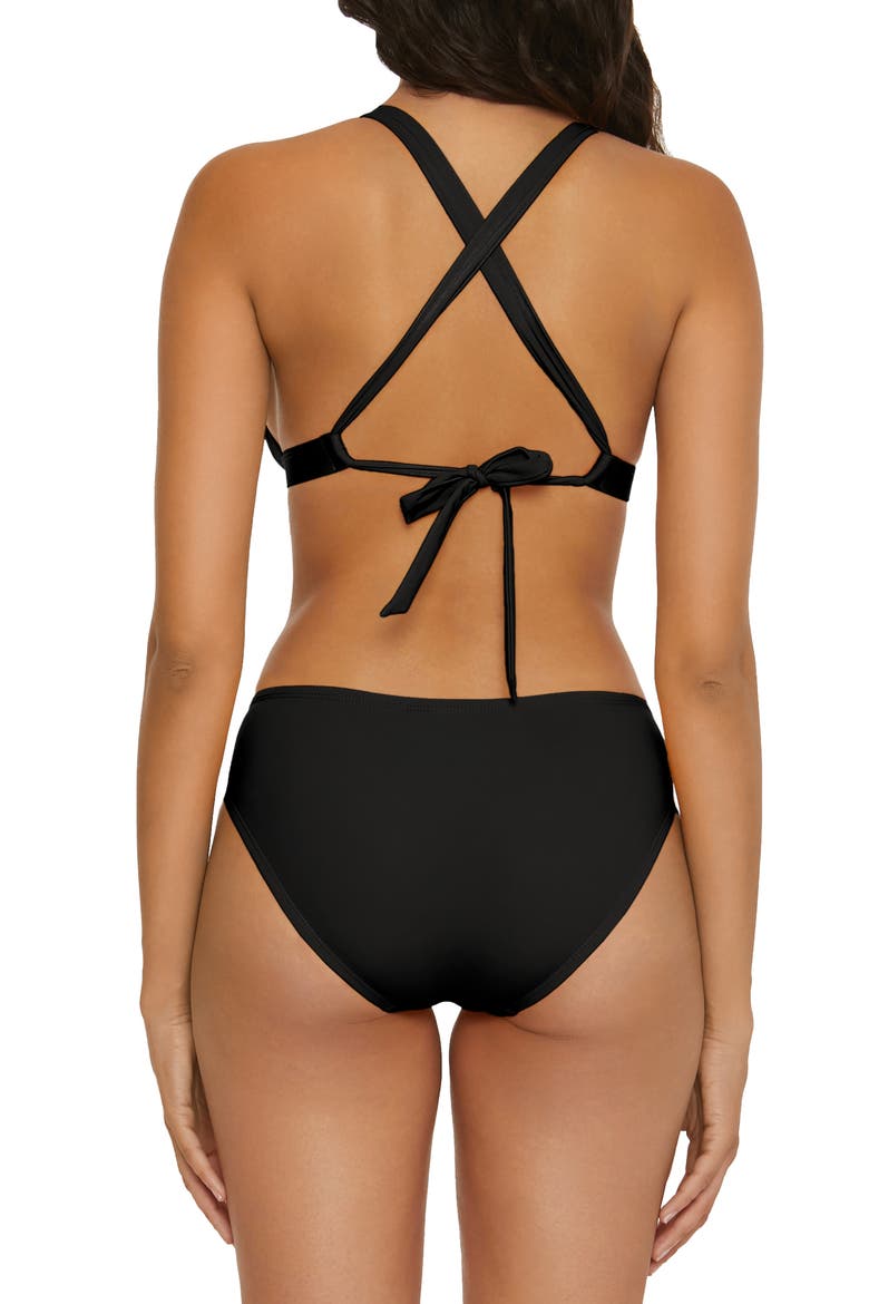 Shirred Halter Bikini Top, Alternate, color, BLACK