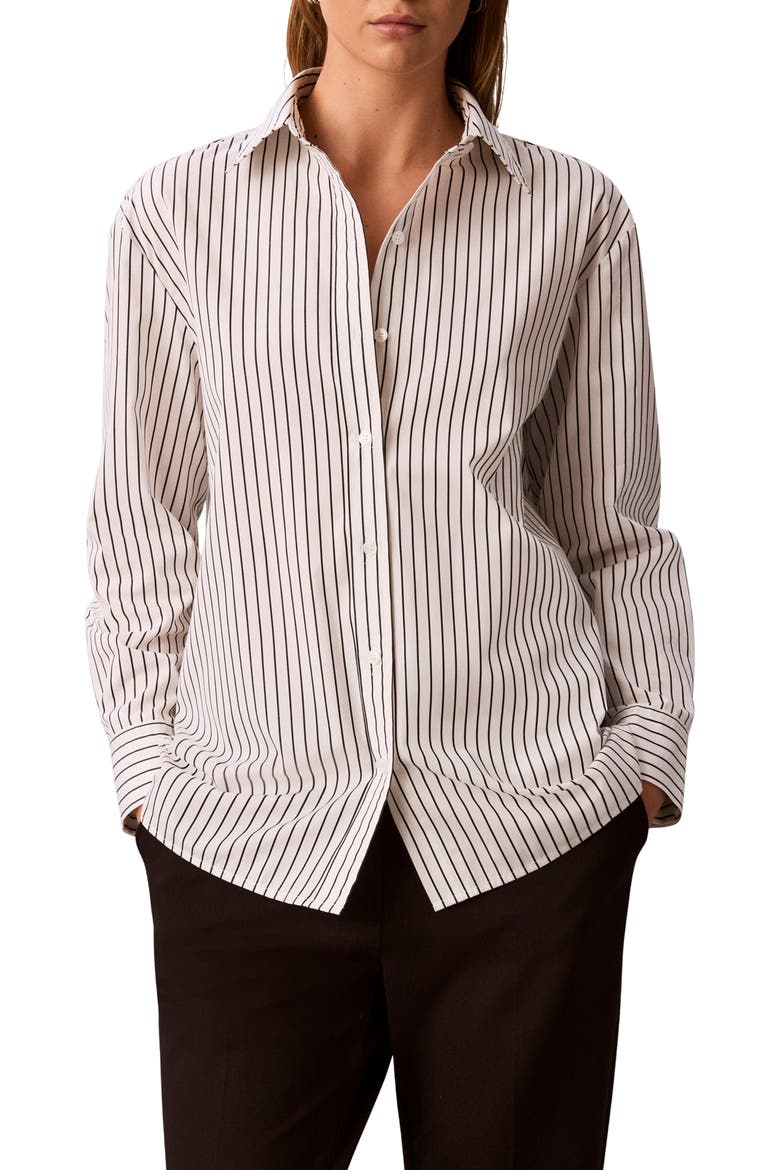 Striped Cotton Poplin Shirt, Main, color, PHOTO WHITE/ BLACK