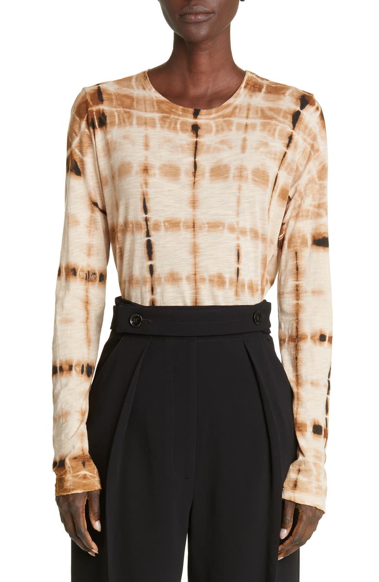 Proenza Schouler Tie Dye Long Sleeve Cotton Shirt, Main, color, Brown Multi