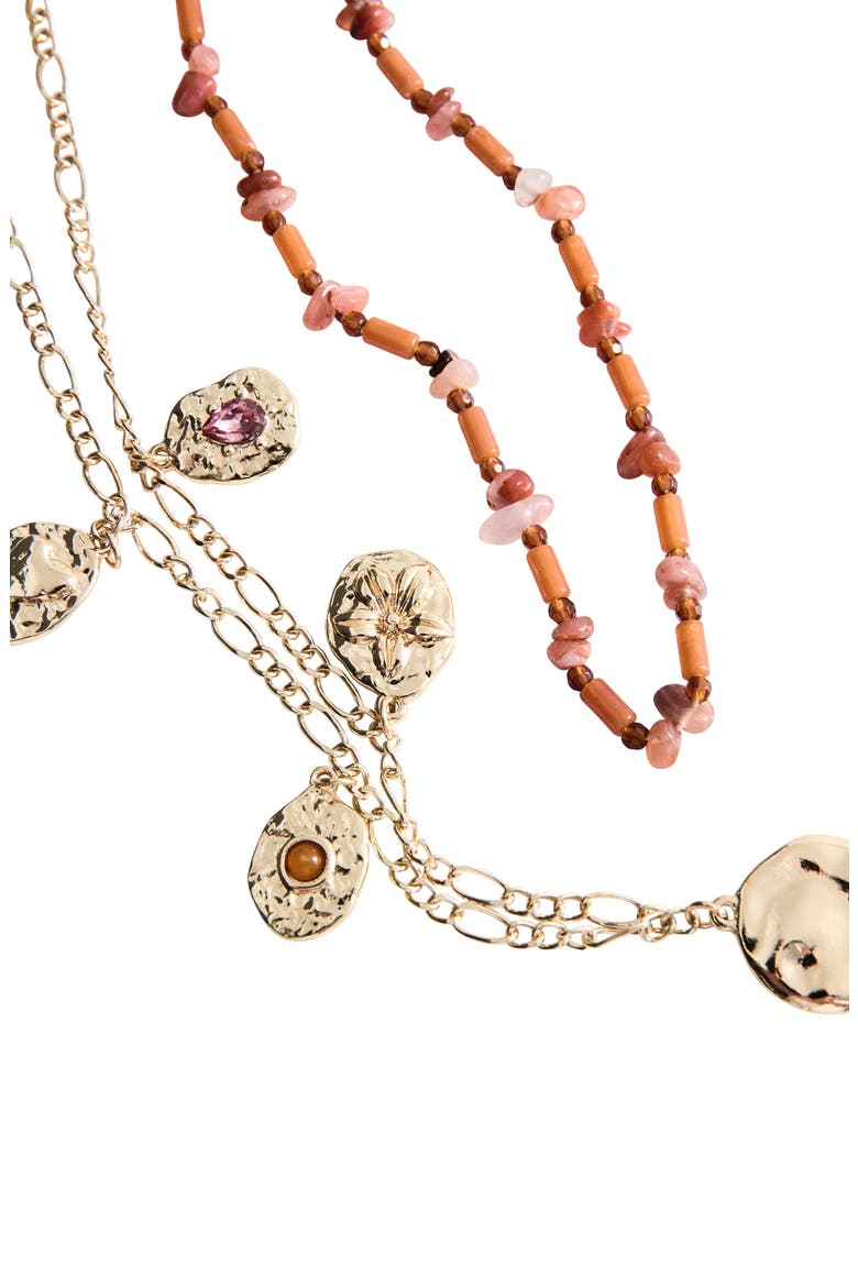 Set of 2 Medallion & Semi-Precious Stone Necklaces, Main, color, GOLD