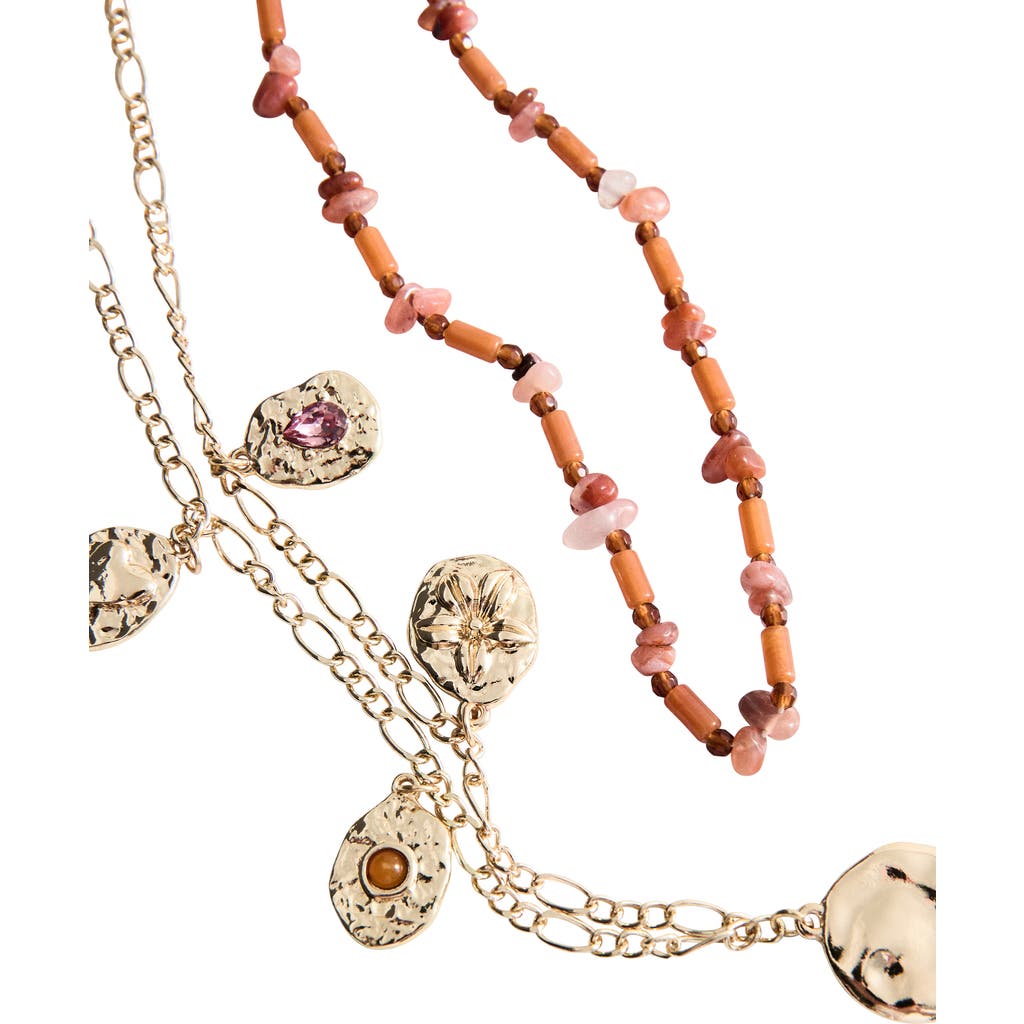 Mango Set Of 2 Medallion & Semi-precious Stone Necklaces In Gold