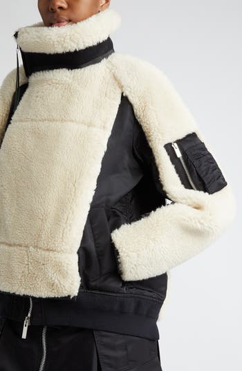 Sacai Faux Shearling & Nylon Twill Jacket | Nordstrom