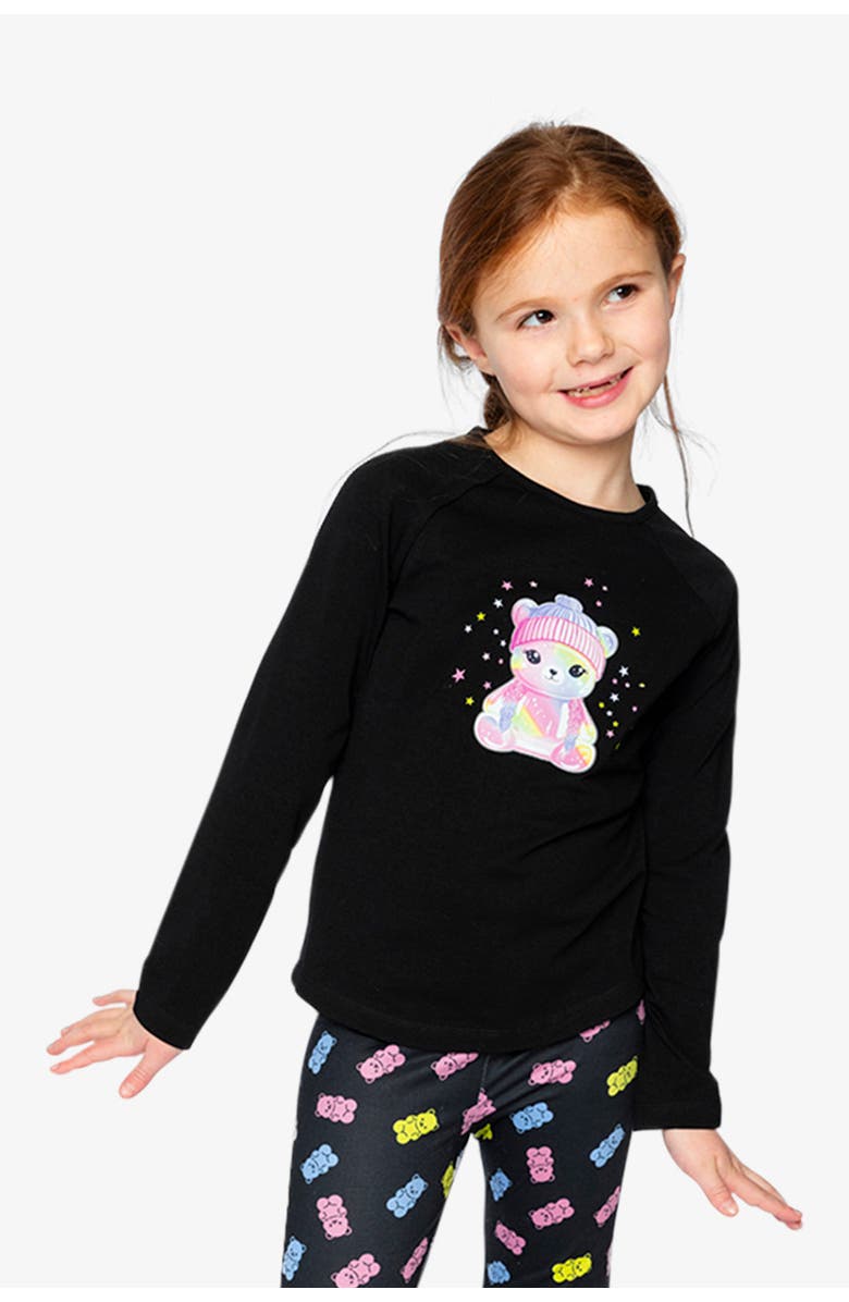 Deux par Deux Rainbow Teddy Bear Raglan Organic Cotton Crew Neck T-Shirt, Alternate, color,