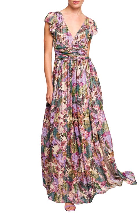 Jennsen Ruched Flutter Sleeve Maxi Dress
