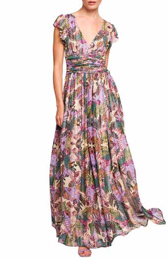 CIEBON Jennsen Ruched Flutter Sleeve Maxi Dress