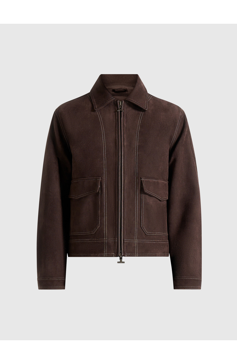 Manière De Voir Vince Suede Contrast Stitch Jacket, Alternate, color, Brown
