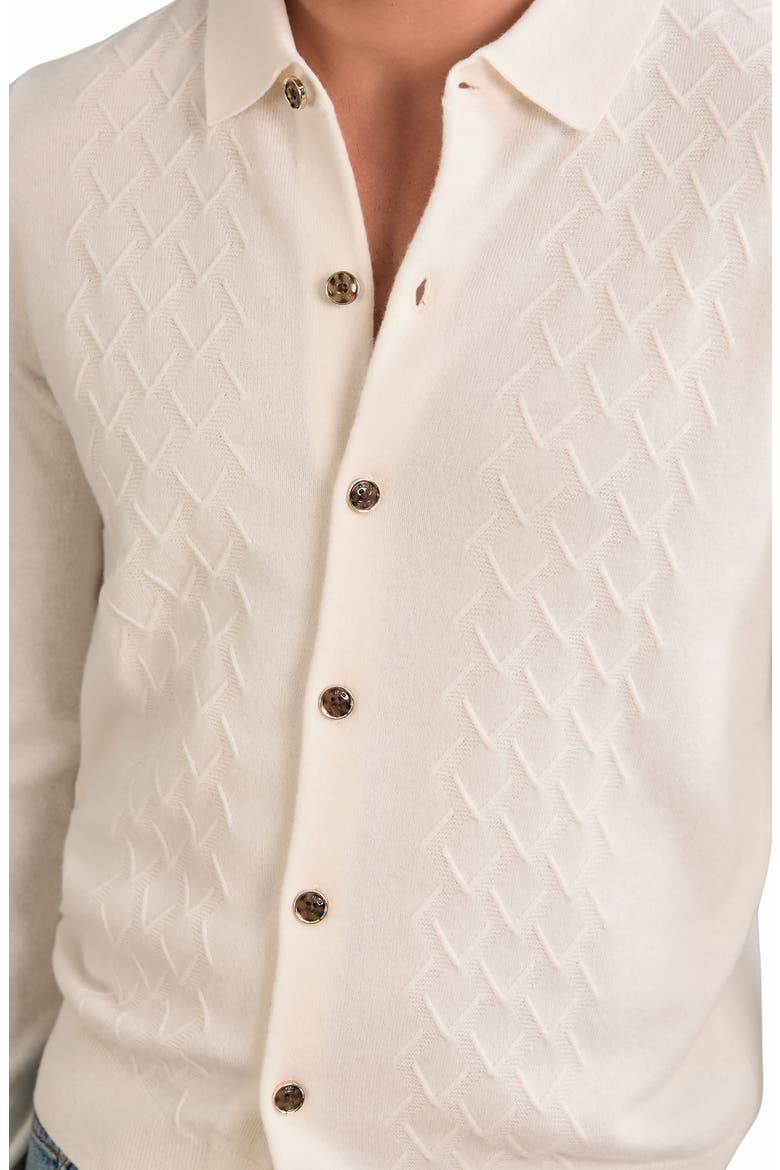 Gideon Collared Diamond Texture Wool Cardigan, Alternate, color, OFF WHITE