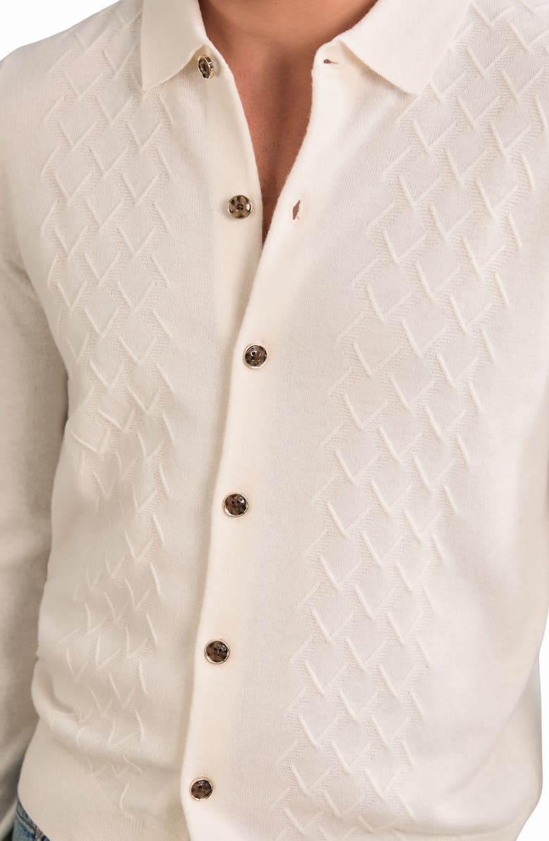 Reiss Gideon Collared Diamond Texture Wool Cardigan, Alternate, color, Off White