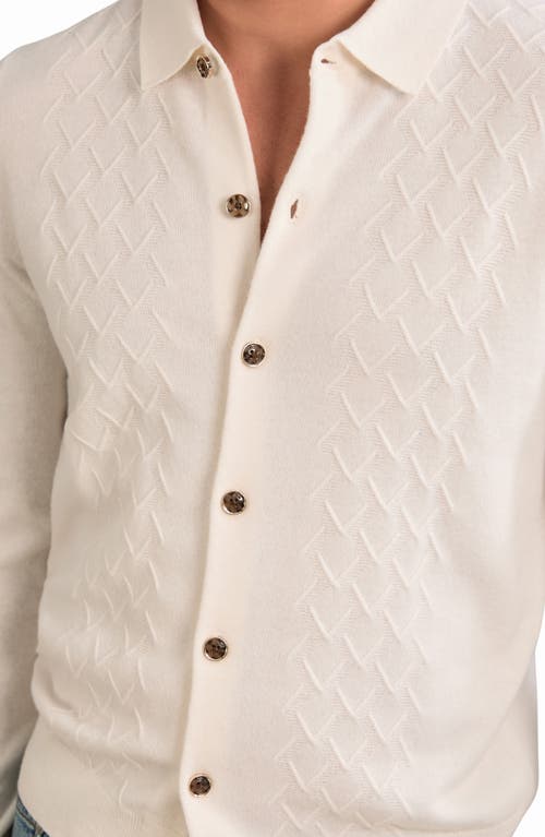 Reiss Gideon Collared Diamond Texture Wool Cardigan In White