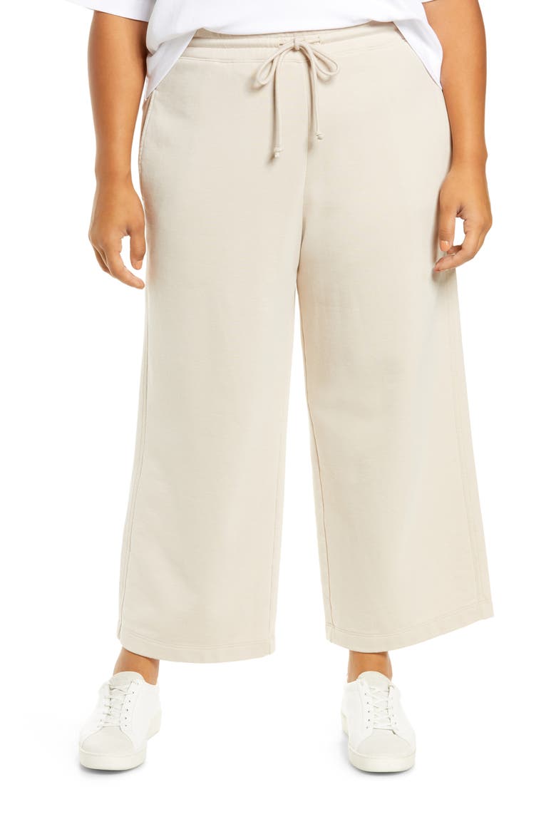 Crop Drawstring Cotton Fleece Pants, Main, color, PALE FAWN