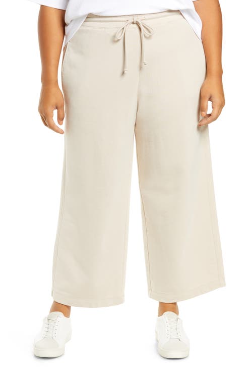 Vince Crop Drawstring Cotton Fleece Pants In Pale Fawn