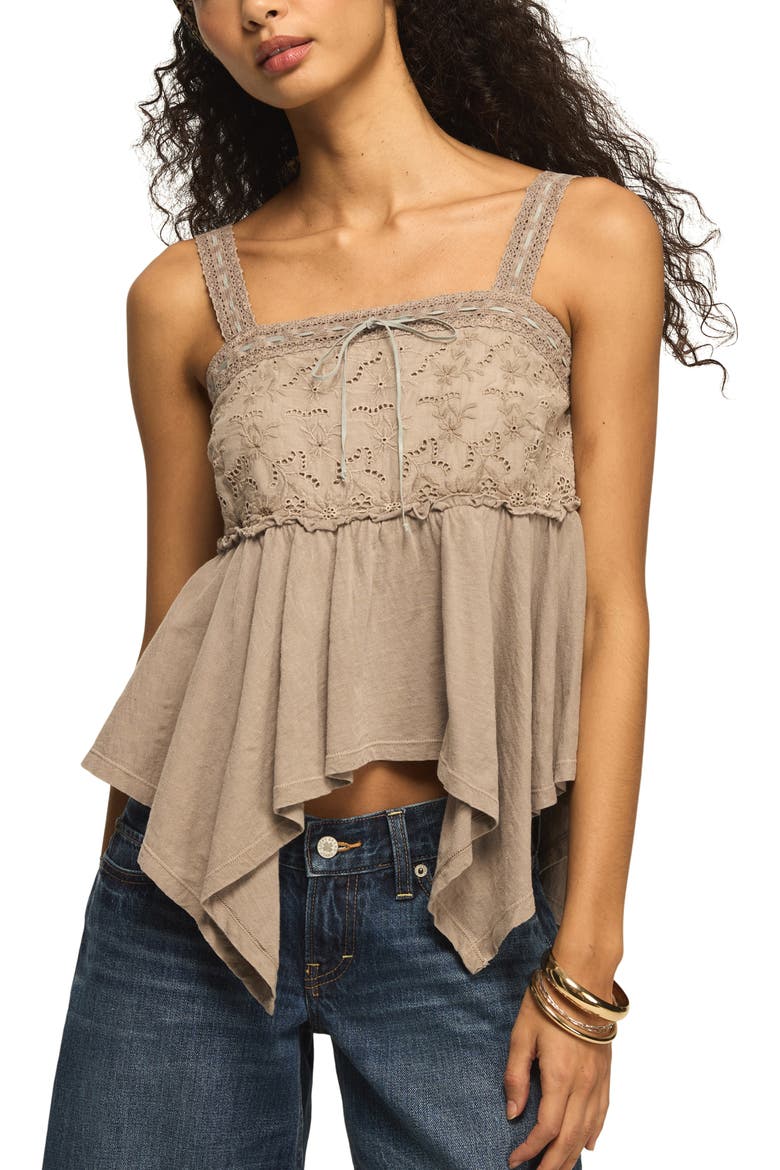 Eyelet Yoke Handkerchief Hem Tank, Main, color, SPHINX