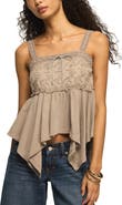 Lucky Brand Eyelet Yoke Handkerchief Hem Tank