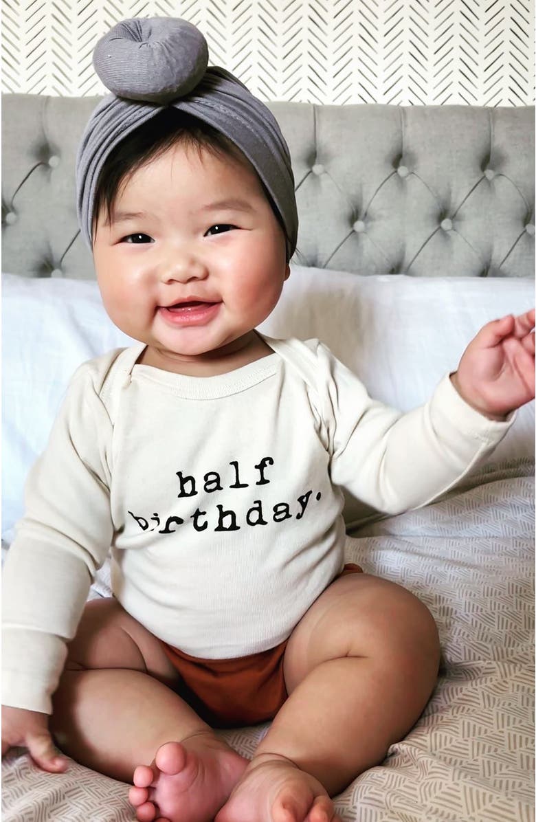Tenth & Pine Half Birthday - Organic Long Sleeve Baby Bodysuit, Alternate, color, 