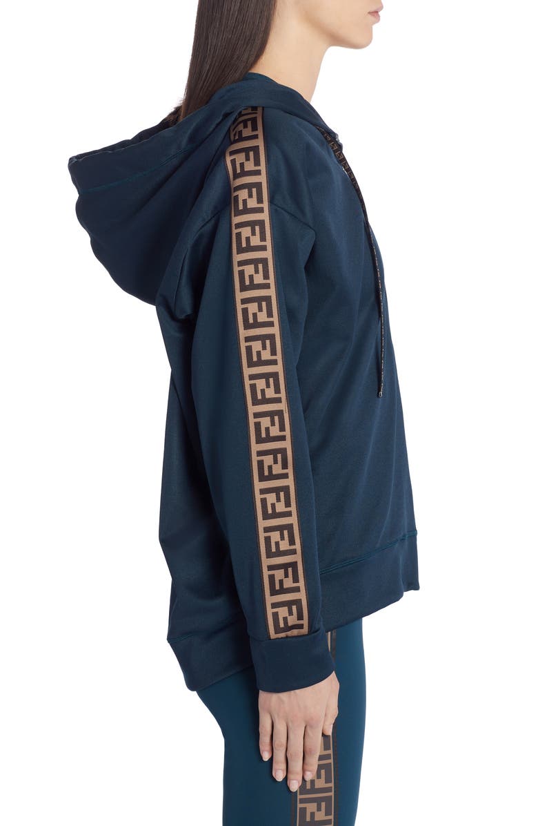 Fendi FF Logo Hooded Jersey Jacket, Alternate, color, 