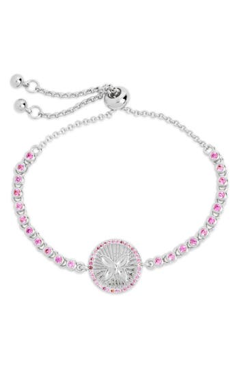 Sterling Forever Silver-tone Or Gold-tone Pink Cubic Zirconia Butterfly Bindi Bolo Bracelet