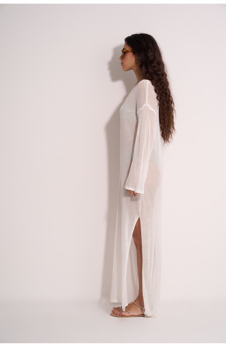 Gottex Beach Life Classic Fishnet Long Sleeve Beach Dress, Alternate, color, White