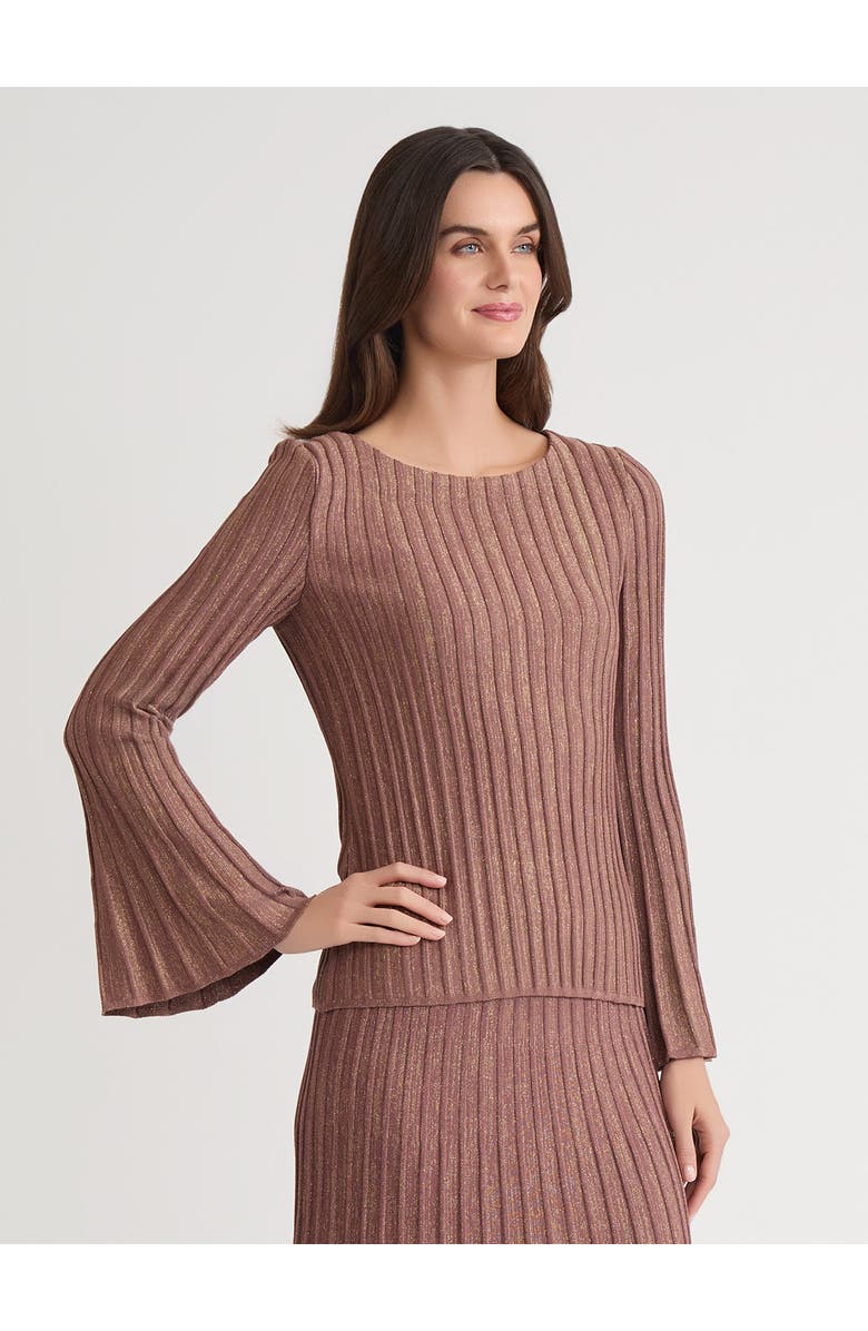 Misook Lurex Bell Sleeve Soft Knit Tunic, Main, color, Midnight Umber