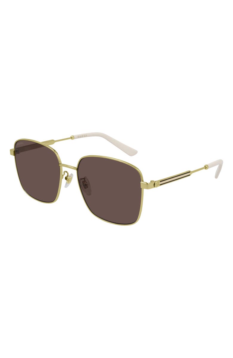 Gucci 58mm Square Sunglasses, Main, color, Gold/ Gold Brown