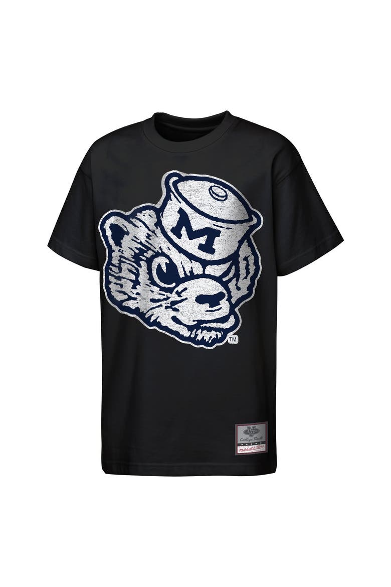 Youth Mitchell & Ness Black Michigan Wolverines Big Face Mascot T-Shirt, Main, color, Black