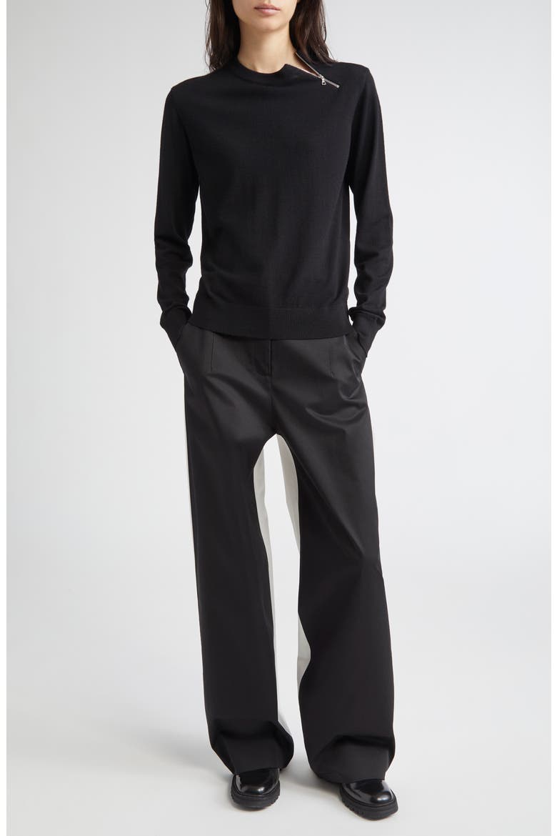 Bea Zip Virgin Wool Sweater, Alternate, color, BLACK