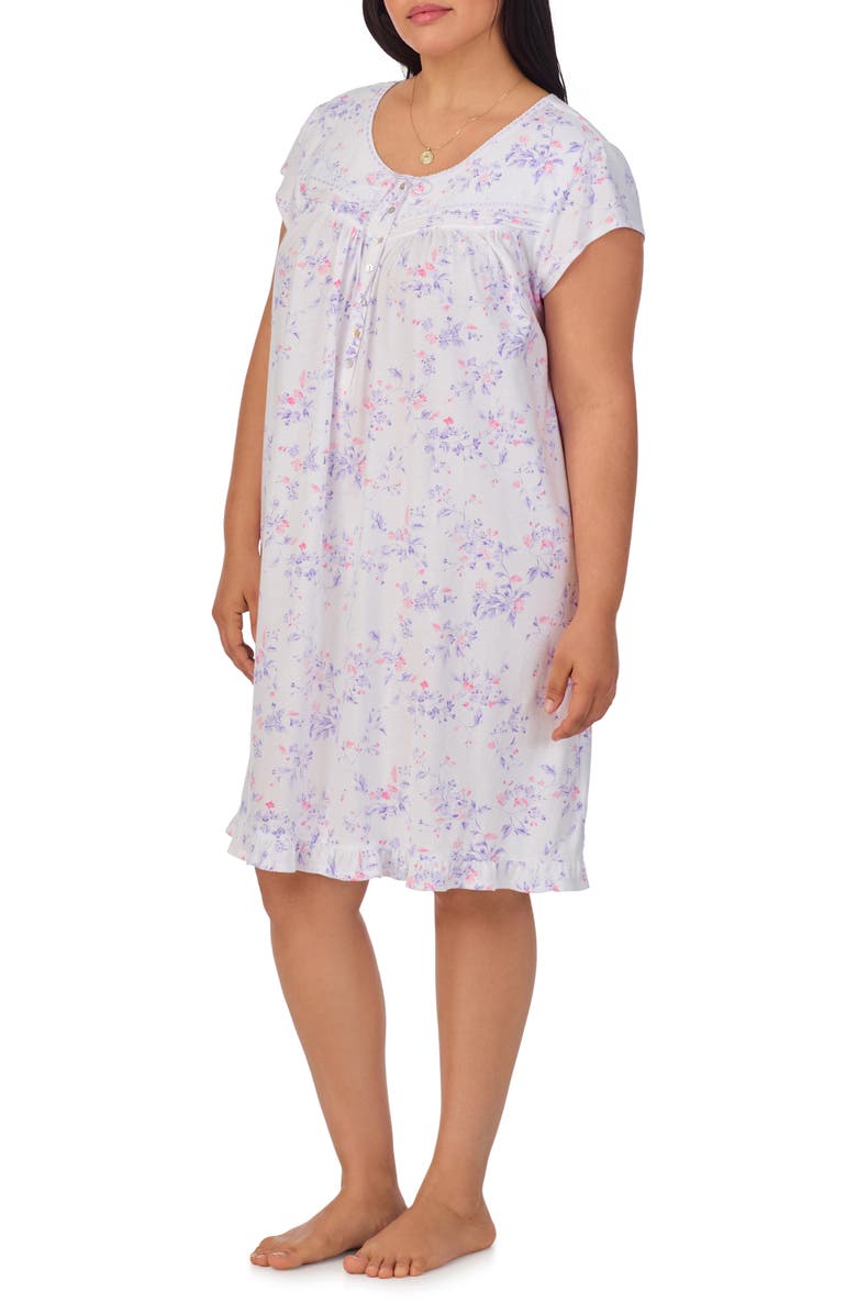 Eileen West Floral Cap Sleeve Short Cotton Jersey Nightgown, Alternate, color, 