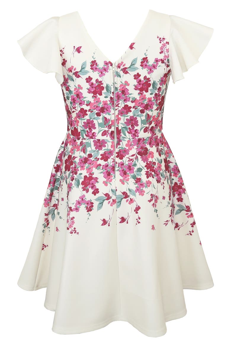 Kids' Flutter Sleeve Scuba Skater Dress, Alternate, color, IVORY FLORAL
