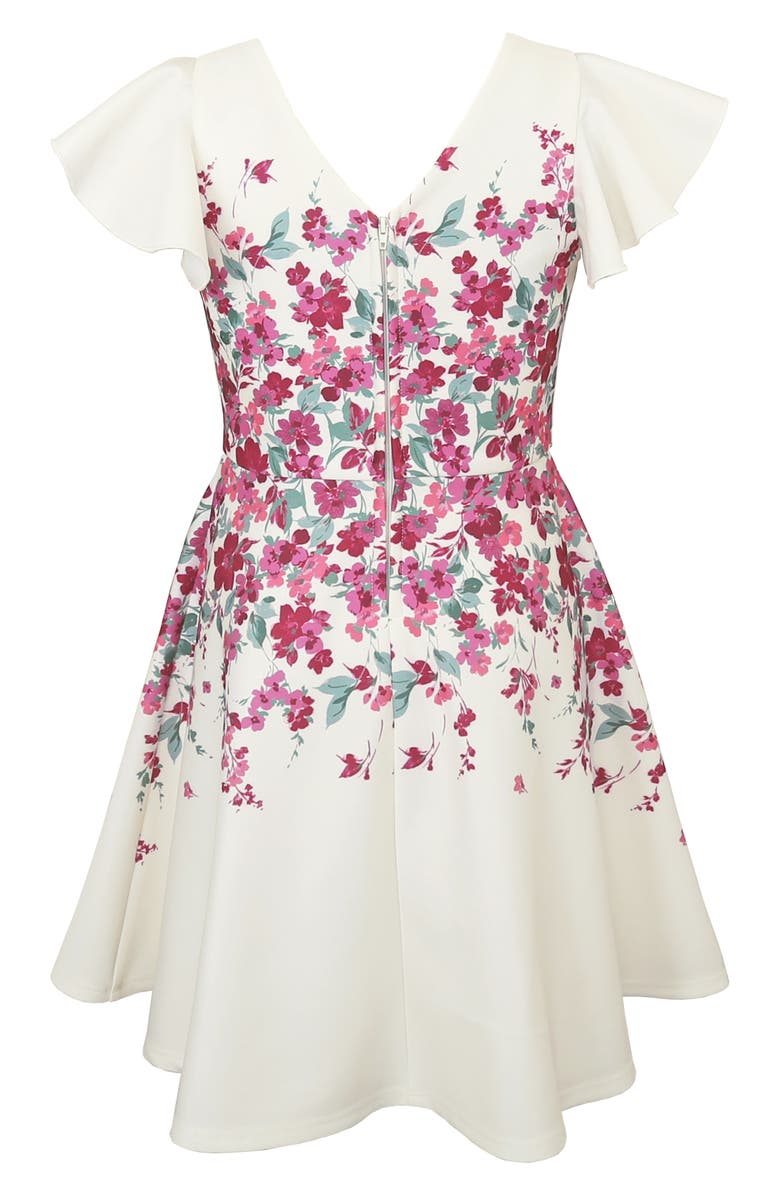 Zunie Kids' Flutter Sleeve Scuba Skater Dress, Alternate, color, Ivory Floral