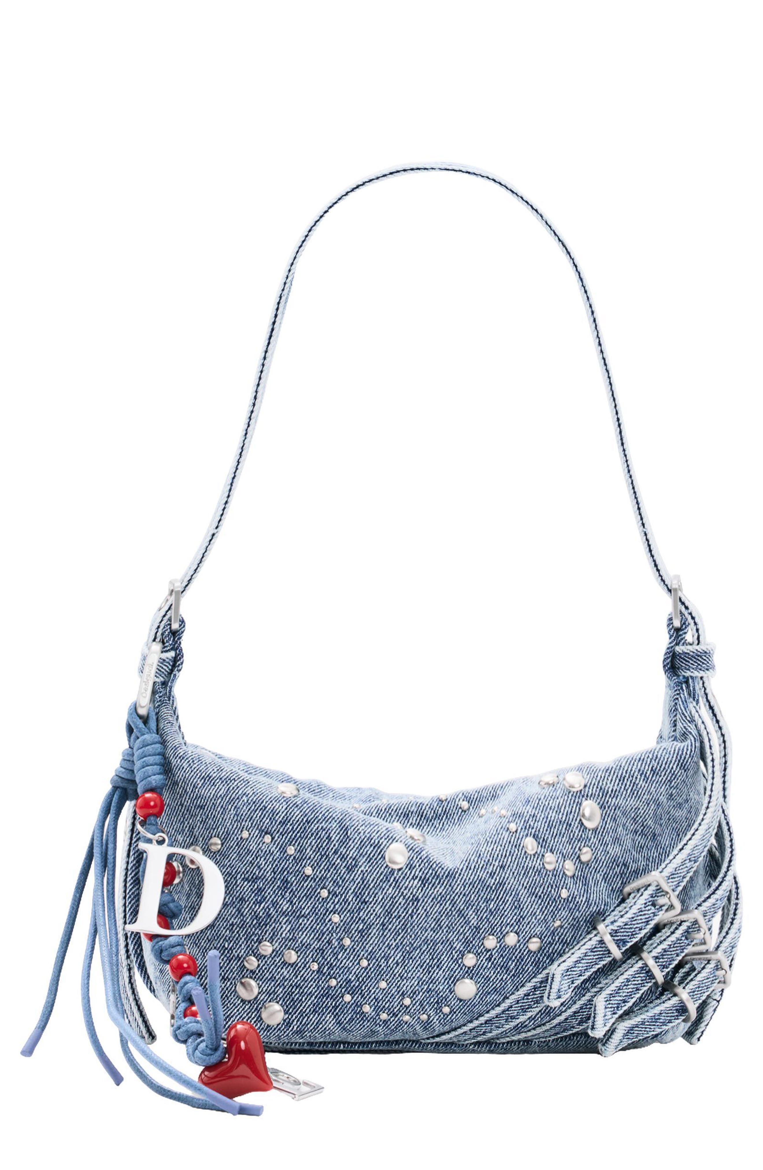 Small Denim Shoulder Bag, Main, color, LIGHT BLUE