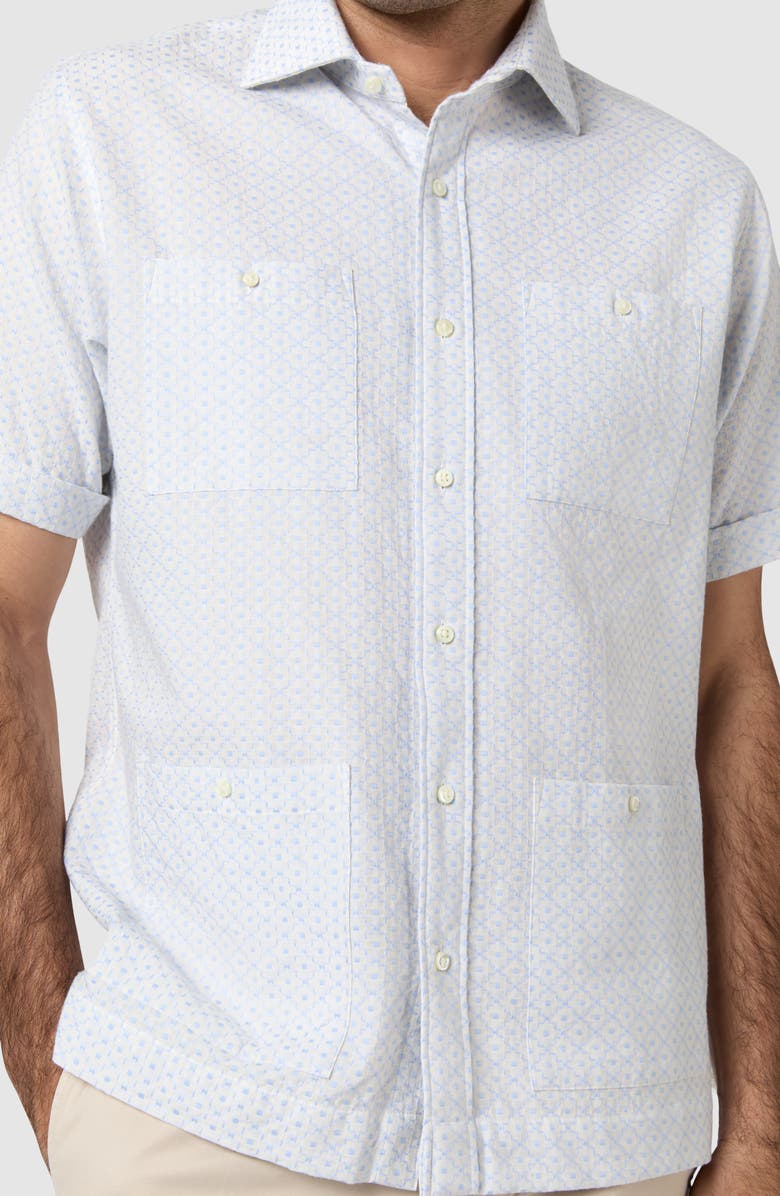 Sid Mashburn Marquez Seersucker Short Sleeve Button-Up Shirt, Alternate, color, Stone/ Blue Embroidered Poplin