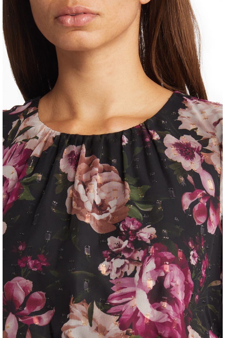 Floral Metallic Long Sleeve Maxi Dress, Alternate, color, BLACK