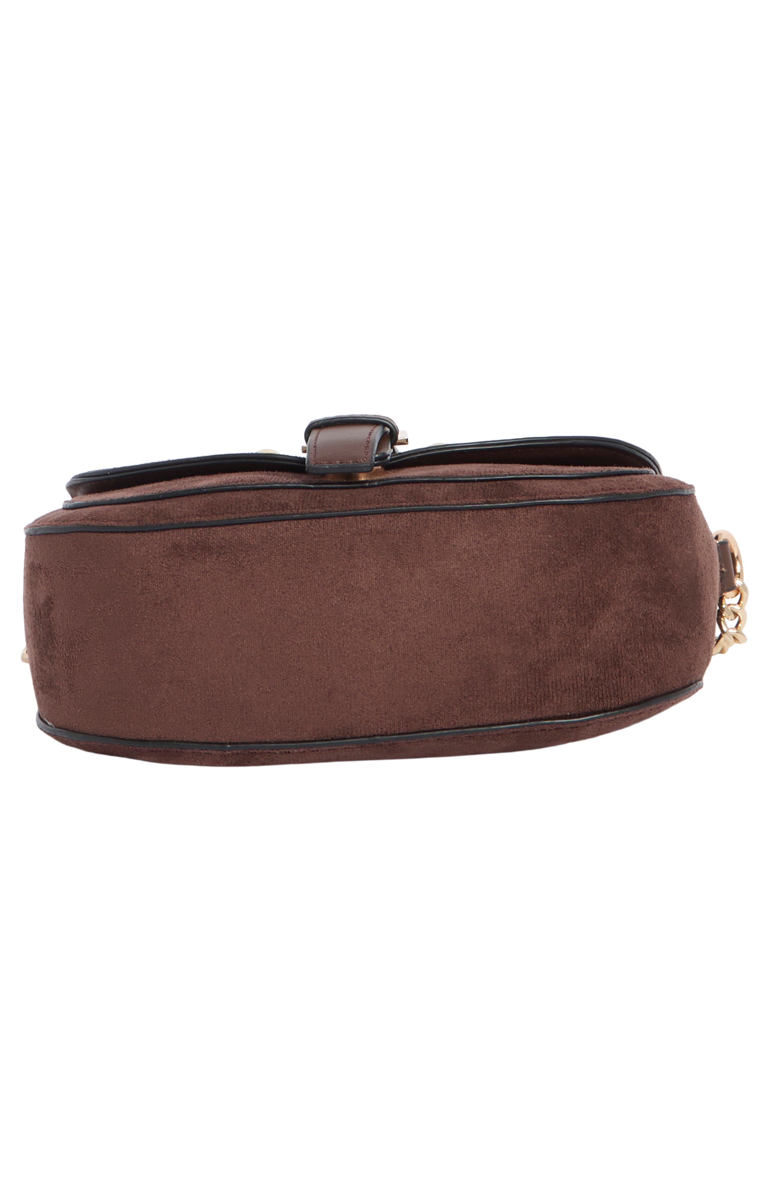 Studded Faux Suede Camera Bag, Alternate, color, CHOCOLATE