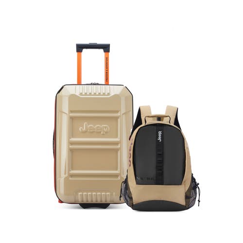 Jeep Hardside Expandable 21" Carry-on Luggage With Two Wheels [jh003b] & Laptop Travel Backpack [js0 In Sand