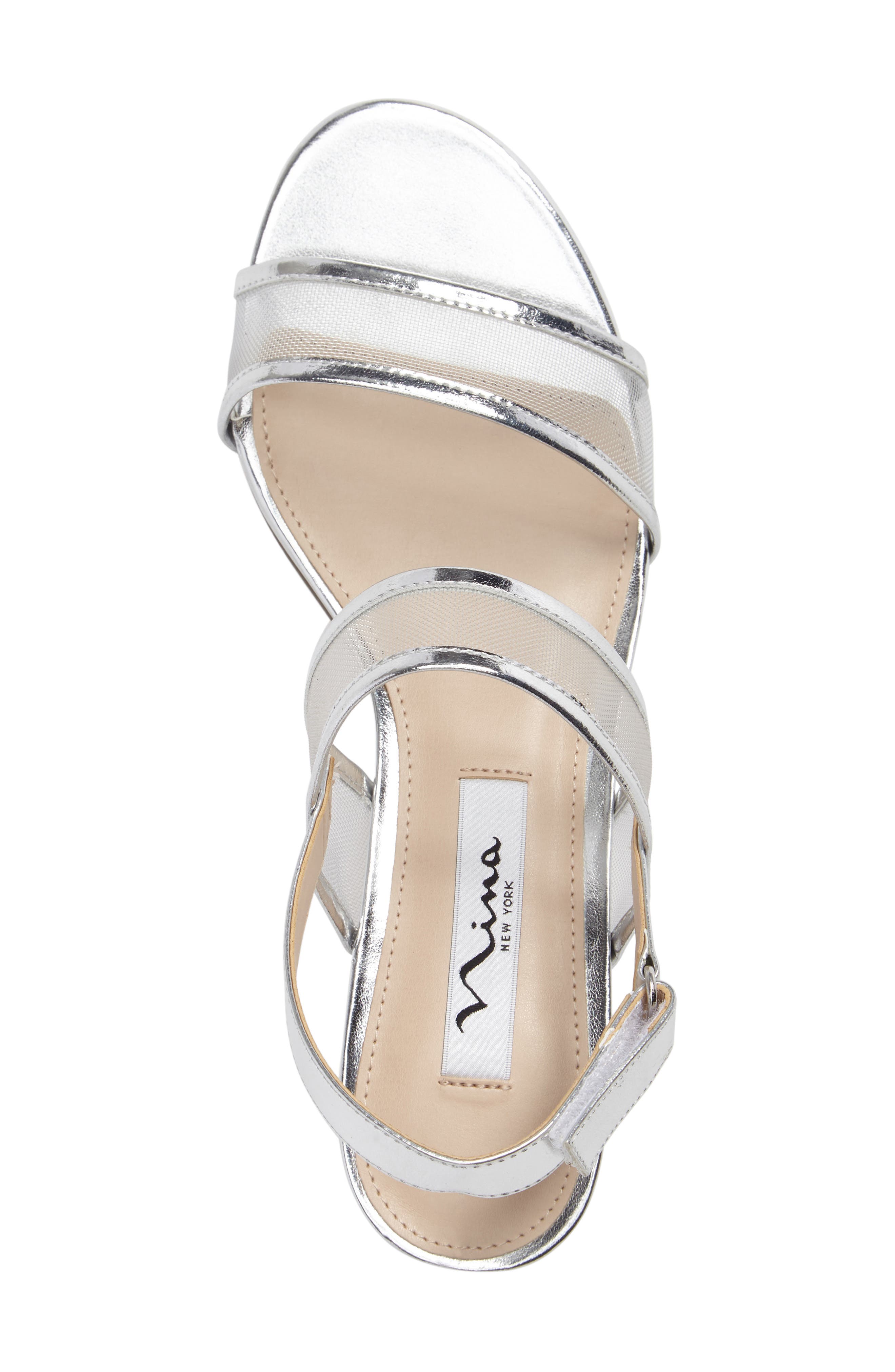 Ganice Mesh Strap Sandal, Alternate, color, SILVER FAUX LEATHER