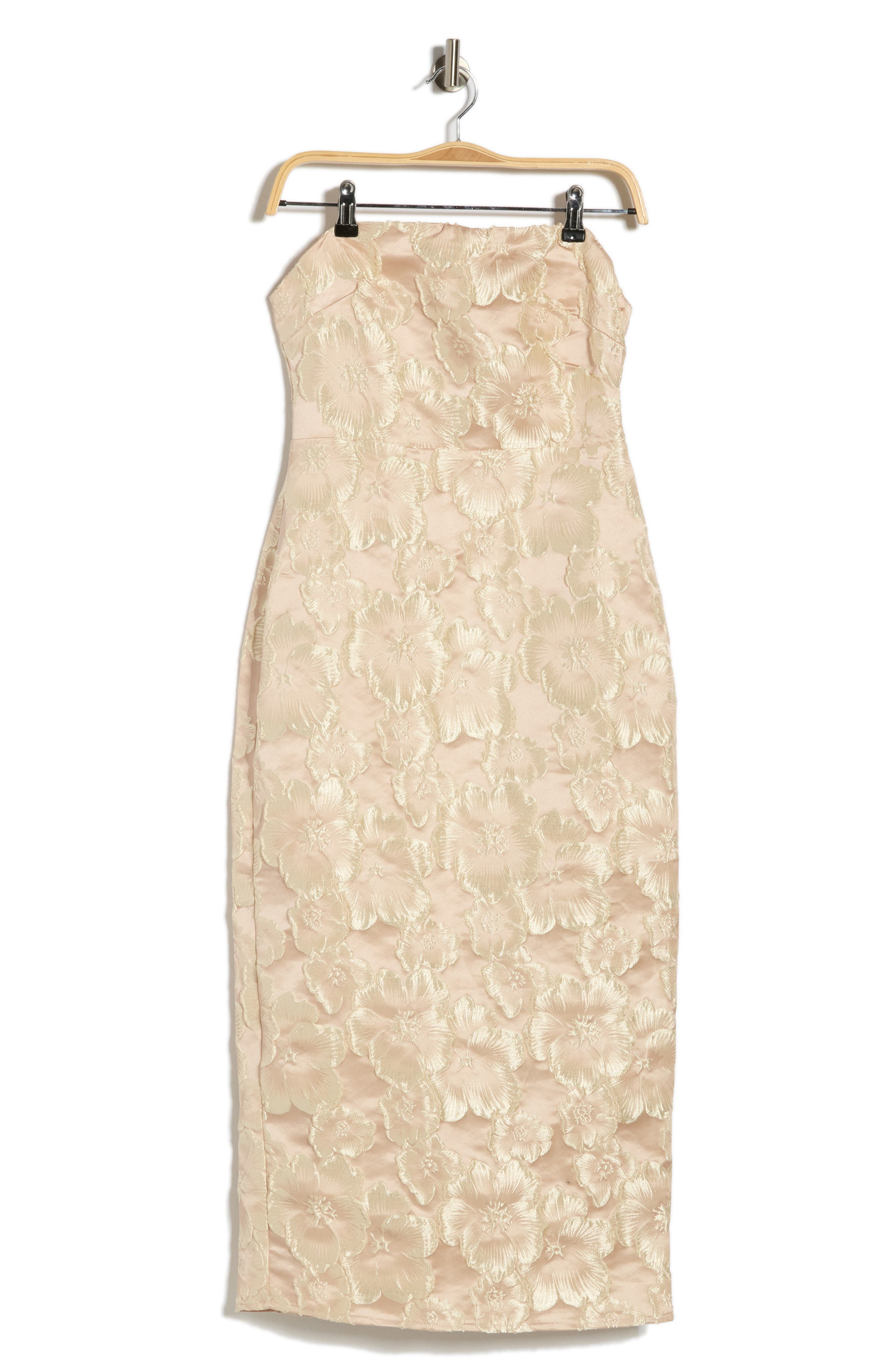 Lulus Isla Floral Jacquard Strapless Midi Dress