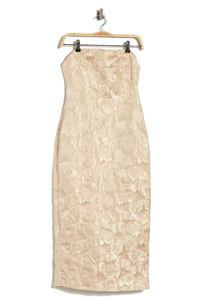 Isla Floral Jacquard Strapless Midi Dress, Alternate, color, CHAMPAGNE