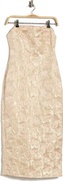 Lulus Isla Floral Jacquard Strapless Midi Dress