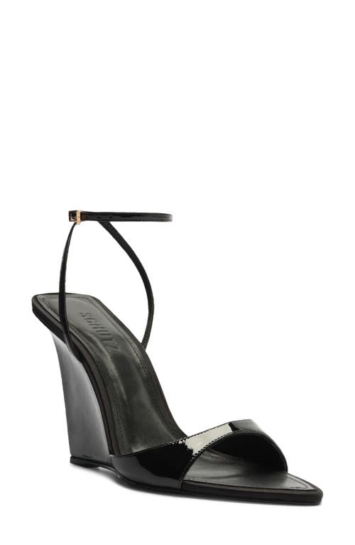 Schutz Elodie Ankle Strap Pointed Toe Wedge Sandal In Black