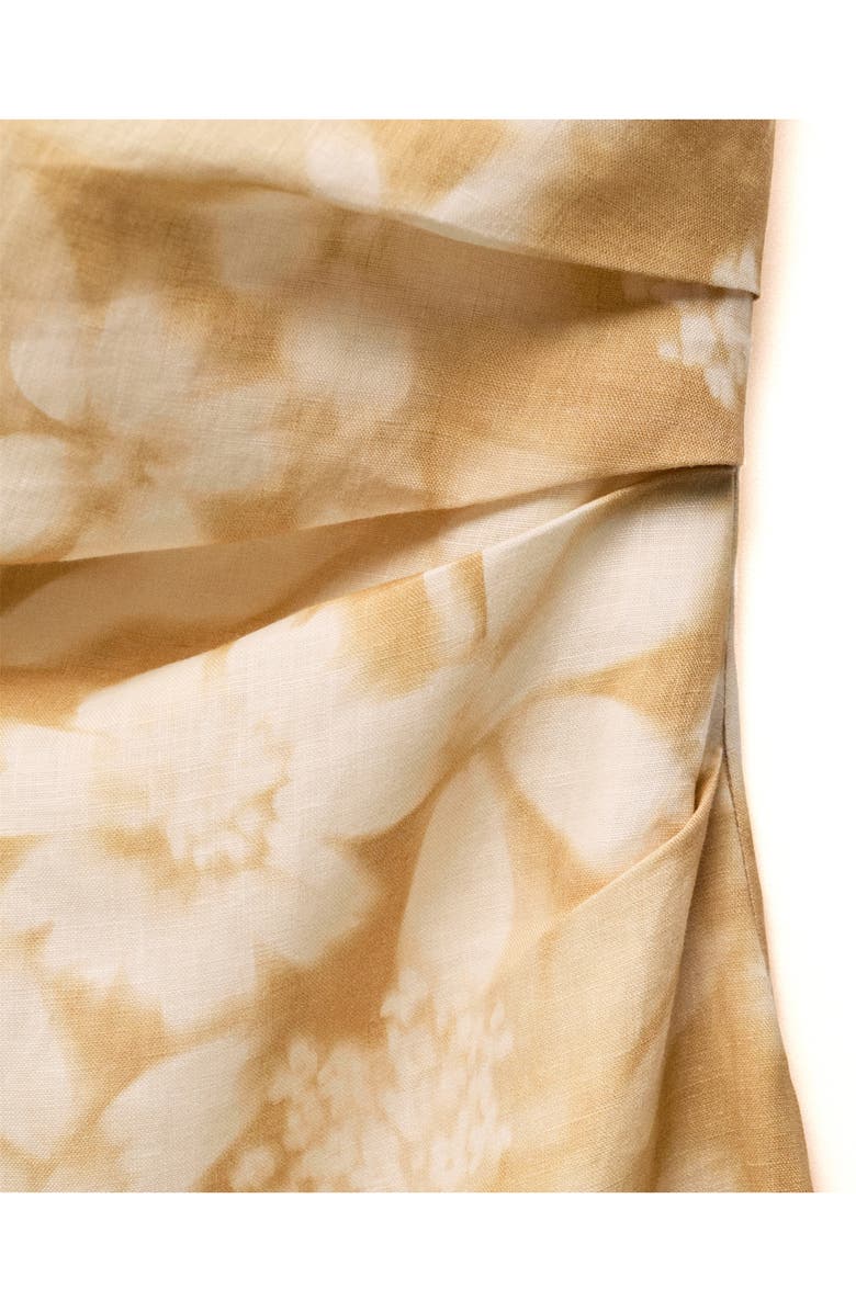 MANGO Floral Linen One-Shoulder Dress, Alternate, color, Mustard