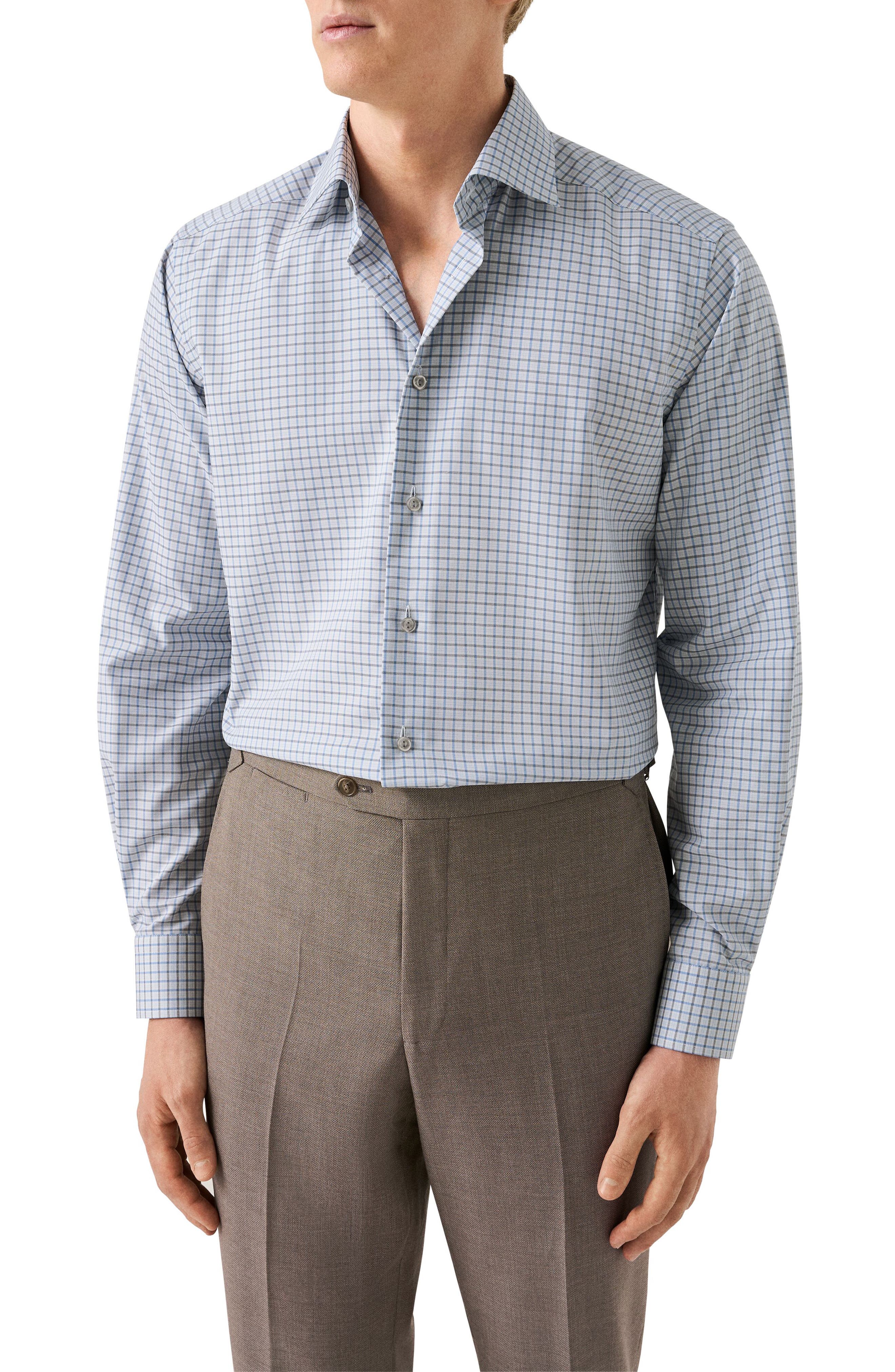 Eton Contemporary Fit Check Cotton Dress Shirt